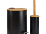 Vonios šiukšliadėžės ir tualeto šepečio komplektas SEPIO, šiukšliadėžė 5L, juodos spalvos su bambukiniu dangčiu