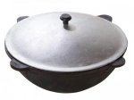Uzbekiškas ketaus kazanas KAZAN MANGAL, išdegintas, šlifuotas, su aliuminiu dangčiu, apvalus dugnas, 16l