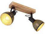 Kryptinis šviestuvas GLOBO Lenna, E27, 2 x 40W, 230V, juodos matinės sp. metalas, tamsiai rudas medis, aukso sp. gaubto vidus, 125 x 300 x 250 mm, 54660-2