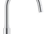 Plautuvės maišytuvas GROHE QUICKFIX START EDGE, su C-formos snapu ir ištraukiamu dušeliu, 360° pasukimo kampu, chromo spalva, 30550000