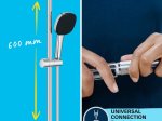 Dušo komplektas GROHE QUICKFIX VITALIO COMFORT 110, 3-srovių dušelis, stovas ir žarna, chromo spalva, klijuojamas arba prisukamas, 26096001