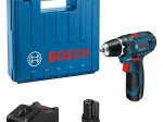 Akumuliatorinis suktuvas BOSCH Professional GSR 12V-15, 2 baterijos 12V, 2,0 Ah, 10 priedų rinkinys, lagaminas (060186810G)