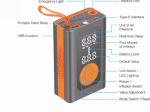 Akumuliatorinė, skaitmeninė oro pompa ALBURNUS, Type-C ir USB-A jungtys; Įtampa: 12V; 150 PSI oro tiekimo slėgis; 14.8Wh / 7.4V akumuliatoriaus talpa; 5V / 2A krovimo įtampa