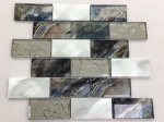 Stiklo mozaika MONA MOSAICS Td21-306, 300 x 300 x 8 mm, 11 vnt./dėž., stiklo ir akmens mozaika, spl. blizgi tamsi mėlyna/smėlio pilkšva/metalic sidabrinė