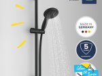 Dušo komplektas GROHE QuickFix Vitalio Start 100, 100mm 2-srovių rankinis dušelis, 600mm stovas,1750mm žarna, vandenį taupantis, juodas matinis, 279482431