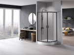 Dušo kabina HARMONY Ethereal, BLACK HAR-0295, 80 x 80 x 201 cm,  R-55, pusapvalė, juodas profilis, skaidrus stiklas 5 mm, su žemu padėklu, sifonu