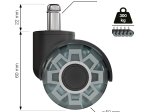 Biuro kėdės ratukai WALTECO, diametras 50 mm, kaištis 11 mm, skaidrūs, apkrova 60 kg, 5 vnt.