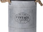 Metalinis lauko vazonas, vintažinis, statinės formos, su pintomis rankenomis, pilkos sp., 22,5 x 22,5 x 25 cm.