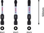 Smūginių sukimo antgalių rinkinys BOSCH Impact, PH1, PH2, PH3, 3 vnt., 50 mm