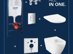 Klozeto komplektas GROHE EURO CERAMIC 2.0, komplekte rėmas Solido 5 in1, klozetas be nuplovimo lanko, lėtai nusileidžiantis dangtis, Triple Vortex nuleidimas, Arena Cosmopolitan mygtukas, tvirtinimai, chromo spalva, 102514SH00