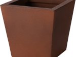 Metalinis lauko vazonas, kvadratinis, rudos sp., 15,3 x 15,3 x 14,2 cm.