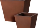 Metalinis lauko vazonas, kvadratinis, rudos sp., 20 x 20 x 18,7 cm.
