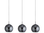 Pakabinamas šviestuvas SEARCHLIGHT Amsterdam, 3LT, E27, 3x60W, AXPxG 241x146x30 cm, juodos sp. metalas ir dūminis stiklas, 1023-3SM