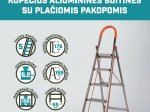 Kopėčios HERVIN EQUIPMENT, aliuminės, buitinės, 5 pakopų, platūs laipteliai, ergonomiška rankena, 1760 mm, CL-ER5