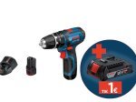 Akumuliatorinis smūg. suktuvas BOSCH Professional GSB 12V-15, 12V, 2x2,0 Ah, GAL 12V-20, sukimo momentas 15/30 Nm