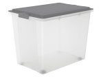 Daiktadėžė ROTHO Compact A3, skaidri, su pilku dangčiu ir ratukais, 70 l