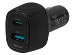 Automobilinis įkroviklis DELTACO USBC-CAR123, 1x USB-A 18 W, 1x USB-C 45 W, juodos sp.