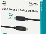 Įkrovimo laidas DELTACO USBC-1122M, 60 W, 3 A, USB Type C, 1 m, 10 Gbit/s, juodos sp.