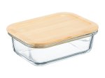 Produktų laikymo indas AMBITION Natural, su bambuko dangteliu, stačiakampio formos, 600 ml