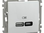 Kištukinis lizdas SCHNEIDER Sedna Design, įleidžiamas, be rėmelio, su įž., USB-A - USB-C, baltos sp., SDD111405