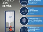 Klozeto komplektas GROHE START ROUND, komplekte rėmas Solido 5in1 113 cm, pakabinamas klozetas, be nuplovimo lanko, tvirtinimai, matinis juodas mygtukas Even, 3/6L, 103847SH00