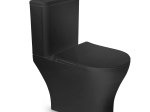 Klozetas VENTO HARSTAD RIMLESS, pastatomas, dvigubas nuleidimas 6/3L, horizontalus nubėgimas, įvadas apatinis, lėtai nusileidžantis dangtis, juodas matinis