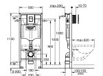 Klozeto rėmas GROHE 3-in-1, aukštis 1130 mm, komplekte mygtukas Even juodos spalvos, tvirtinimai, 38811KF0