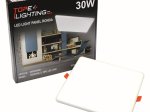 Montuojamas šviestuvas panelė TOPE Ronda Ik08, įleidžiama, LED 30W, 3000K, IP65, 2051 lm, pjaunama skylė 195 mm, be rėmelio, baltos sp., 217x217x25 mm, 6003000040