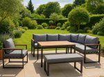 Lauko baldų komplektas NOVELLY HOME Garden HL-5S-24072, kampinė sofa, suolelis, fotelis, stalas, spl. pilka