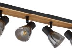 Kryptinis šviestuvas GLOBO Claude, E14, 4 x 40W, 230V, su jung., juodos matinės sp. metalas, tamsiai rudas medis, dūmų sp. Stiklas, 70x500x155mm, 54307-4W