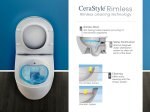 Klozetas CERASTYLE, pakab., be nuplovimo lanko, lėtai nusileidžiantis dangtis, integruota bidė f-ja (maišytuvas ir bidė purkštukas), 122067