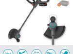 Akumuliatorinė žoliapjovė GARDENA EasyTrim 25/18V P4A Solo, pjovimo plotis: 25 cm, telesk. kotas, pasukama rankena, ratukas pjauti pakraščiams. Be akumuliatoriaus ir pakrovėjo.