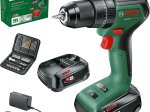 Akumuliatorinis smūg. gręžtuvas BOSCH Green Universal Impact, 18V-60, 2 x 2 Ah, maks. sukimo momentas 60 Nm, bešepetėlis variklis, 13 mm metalinis griebtuvas, svoris 1,3kg