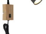 Kryptinis šviestuvas GLOBO Robby, GU10, 1x25W, 230V, su jung., 1,5 m laidas, metalinis, matinės juodos sp. su medžio imitacija, 70 x 440 x 320 mm, 57911WG