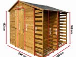 Medinis sodo sandėliukas su malkų pastoge 4IQ, 249 x 202 x 221 cm