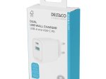Telefono įkroviklis DELTACO USBC-AC154, 1x USB-A 18 W, 1x USB-C 20 W, baltos sp.