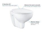Klozetas GROHE BAU CERAMIC, pakabinamas, berėmis, lėtai nusileidžiantis dangtis su greito nuėmimo f-ja, baltas, 39351000