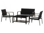 Lauko baldų komplektas 4LIVING Monrovia, komplektą sudaro stalas, 2 kėdės ir sofa, pilka/ juoda sp.