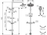 Dušo komplektas FERRO Matteo Pro, stovas 985 mm, dušo galvutės, žarna 150 cm, chromas, NP43