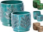 Kambarinis keraminis vazonas, su lapelių motyvais, 3 skirtingų sp., 17 x 17 x 15,2 cm.