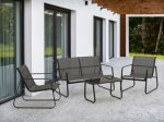 Lauko baldų komplektas 4LIVING Kiira, komplektą sudaro 2 krėslai, dvivietė sofa ir stalas, pilkos sp.