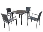 Lauko baldų komplektas NOVELLY HOME, iš plieno, ratano, grūd. stiklo, kėdė 55 x 59 x 86 cm, stalas 90 x 90 cm, pilkos sp., kėdės iki 150 kg, stalo iki 40 kg