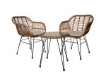 Lauko baldų komplektas SYCD-1005W, 2 krėslai, stalas, metalas, sintetinis ratanas, šviesiai rudos sp.