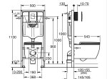 Klozeto komplektas GROHE START ROUND, komplekte rėmas Solido 5in1 113 cm, pakabinamas klozetas, be nuplovimo lanko, tvirtinimai, matinis juodas mygtukas Even, 3/6L, 103847SH00