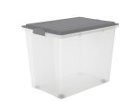 Daiktadėžė ROTHO Compact A3, skaidri, su pilku dangčiu ir ratukais, 70 l