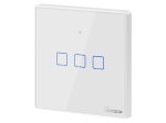 Išmanusis jungiklis SONOFF T2Eu3C-Rf, 3 kan., 2xCR2032 elementai (į kompl. neįeina), valdomas liečiamu mygtuku, programėle, Wi-Fi, baltos sp.