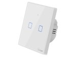 Išmanusis jungiklis SONOFF T2Eu2C-Rf, 2 kan., 2xCR2032 elementai (į kompl. neįeina), valdomas liečiamu mygtuku, programėle, Wi-Fi, baltos sp.