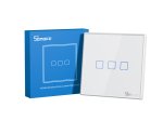 Išmanusis jungiklis SONOFF T2Eu3C-Rf, 3 kan., 2xCR2032 elementai (į kompl. neįeina), valdomas liečiamu mygtuku, programėle, Wi-Fi, baltos sp.