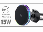 Belaidis automobilinis telefono įkroviklis su magnetiniu laikikliu ALBURNUS, 15W , 3A, juodos spalvos, tvirtinamas į ventiliacijos groteles - užspaudžiant laikiklio kojeles.