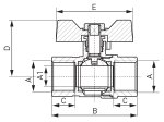 Rutulinis ventilis dujoms FERRO G18, 3/4", trumpa rankena, vidus/vidus, KGMS2
